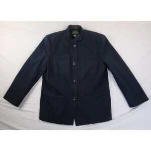 Vtg 90s Lauren Ralph Lauren Navy Utility Equestrian Jacket Womens 14W Leather
